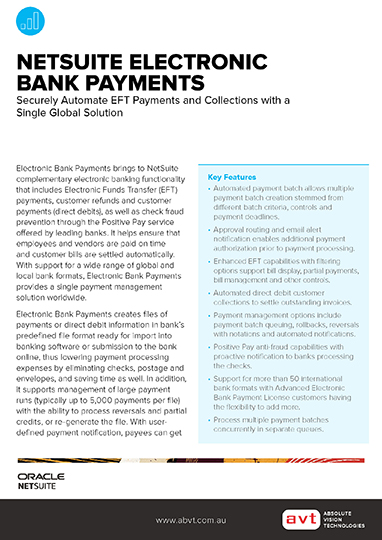 NetSuite Electronic Payments Module DS