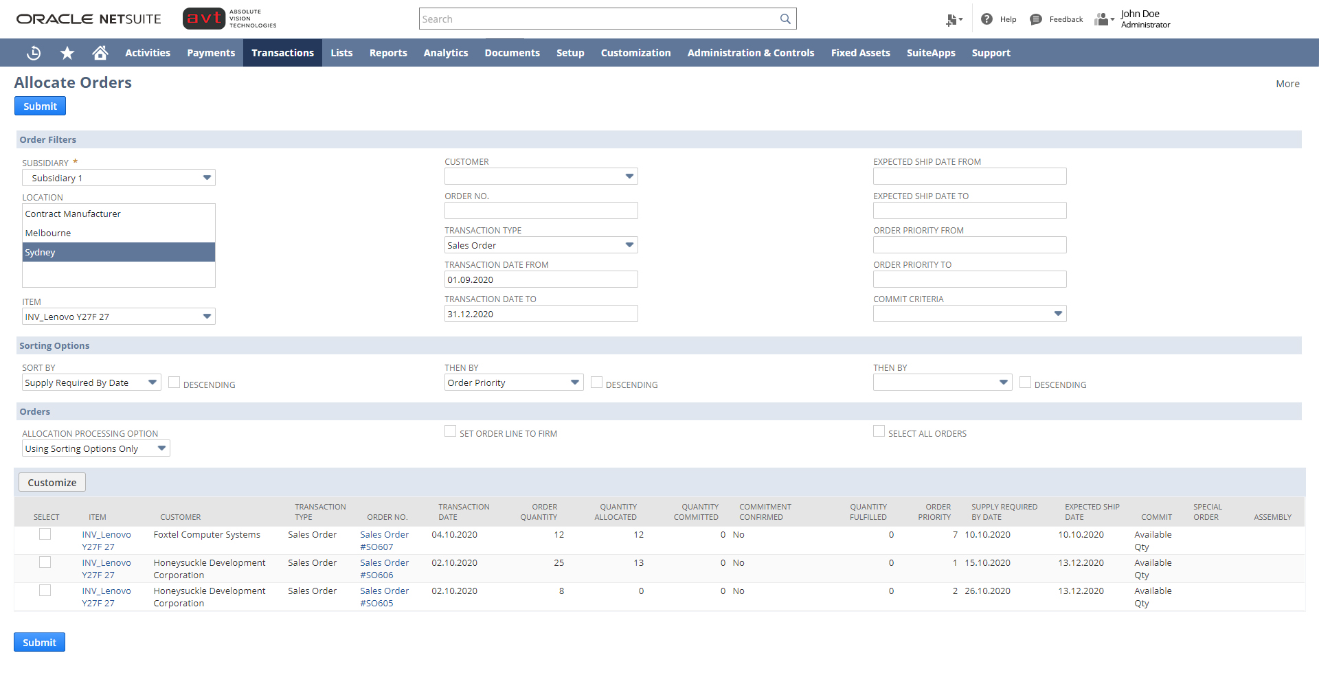 Supply Allocation NetSuite Interface