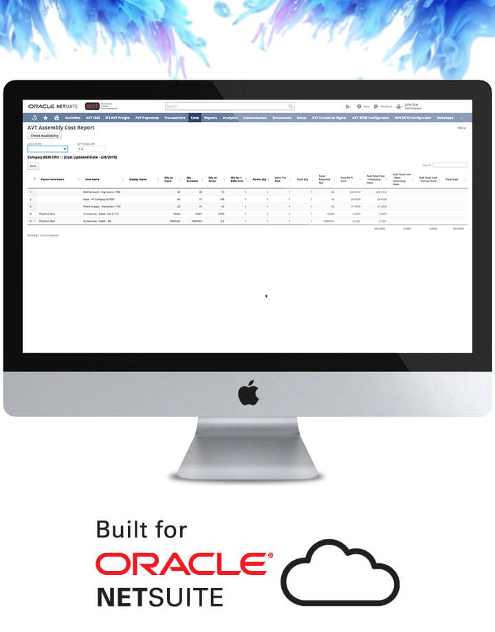 AVT Bill of Material (BOM) costing for NetSuite