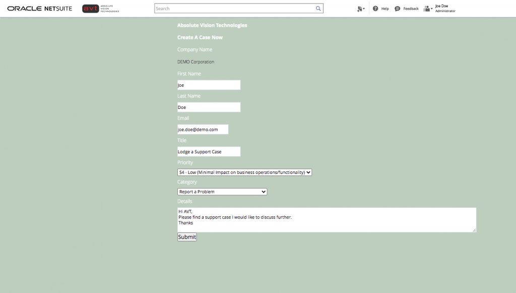 Online Support Case Form updated to AVT NetSuite Customer Center - Support Form