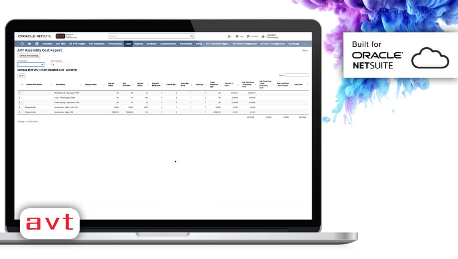 AVT Bill of Material (BOM) costing for NetSuite