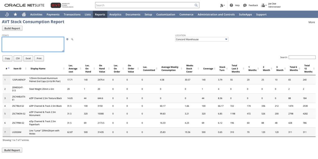 AVT Inventory Consumption Report Interface